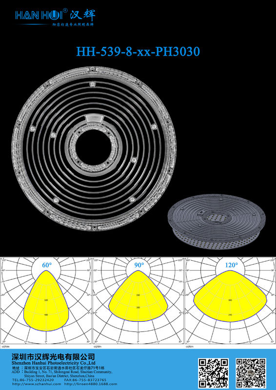 60°/90°/120° Available 2835 LEDs Lens Φ263.8mm WaterProof High Transmittance For High Bay Lighting
